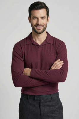 Polo Yaka Uzun Kol Erkek T-shirt Bordo 