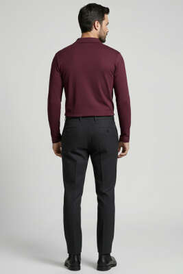 Polo Yaka Uzun Kol Erkek T-shirt Bordo - Erkek T-shirt