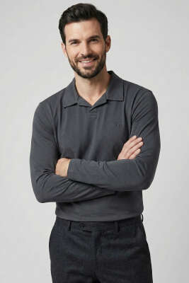 Polo Yaka Uzun Kol Erkek T-shirt Füme - WİPEOUT