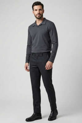 Polo Yaka Uzun Kol Erkek T-shirt Füme - Erkek T-shirt