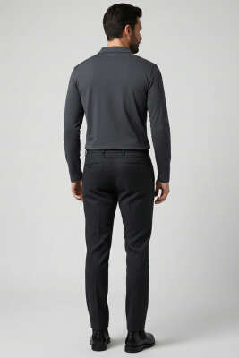 Polo Yaka Uzun Kol Erkek T-shirt Füme - Erkek T-shirt