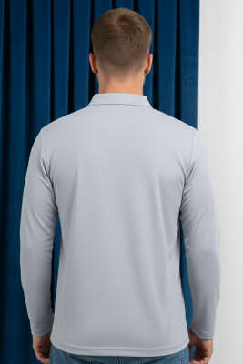 Polo Yaka Uzun Kol Erkek T-shirt Gri - Erkek Polo Yaka Tişört
