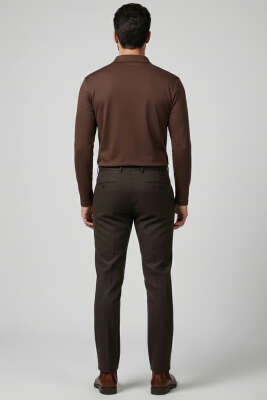 Polo Yaka Uzun Kol Erkek T-shirt Kahve - Erkek T-shirt