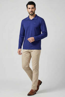 Polo Yaka Uzun Kol Erkek T-shirt Lacivert - Erkek Polo Yaka Tişört