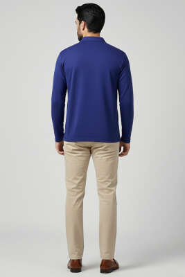 Polo Yaka Uzun Kol Erkek T-shirt Lacivert - Erkek T-shirt