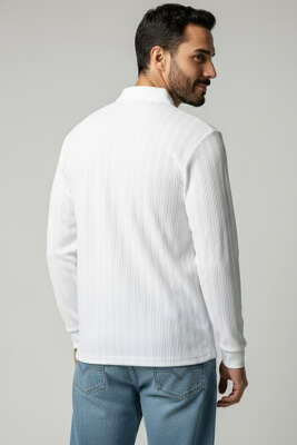 Polo Yaka Uzun Kollu Erkek T-shirt Ekru - Erkek T-shirt