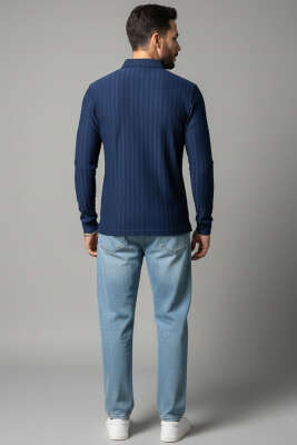 Polo Yaka Uzun Kollu Erkek T-shirt Lacivert - Erkek T-shirt