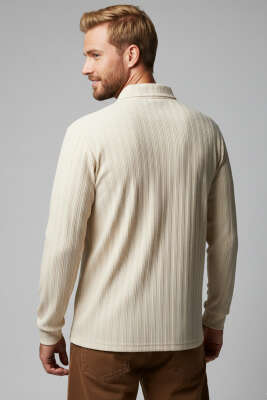 Polo Yaka Uzun Kollu Erkek T-shirt Taş - Erkek T-shirt