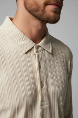 Polo Yaka Uzun Kollu Erkek T-shirt Taş - Erkek T-shirt