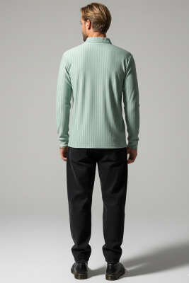 Polo Yaka Uzun Kollu Erkek T-shirt Yeşil - Erkek T-shirt