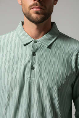 Polo Yaka Uzun Kollu Erkek T-shirt Yeşil - Erkek T-shirt