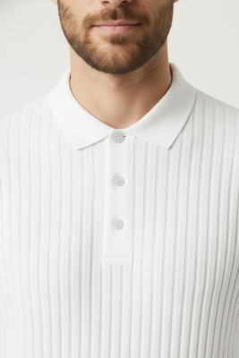 Polo Yaka Uzun Kollu Erkek Tişört Ekru - Erkek T-shirt