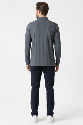 Polo Yaka Uzun Kollu Erkek Tişört Füme - Erkek T-shirt