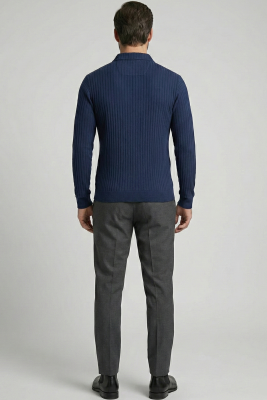 Polo Yaka Uzun Kollu Erkek Tişört Lacivert - Erkek T-shirt