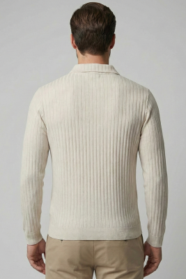 Polo Yaka Uzun Kollu Erkek Tişört Taş - Erkek T-shirt