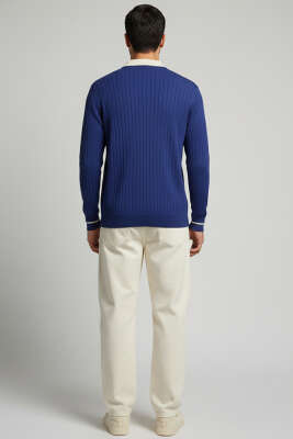 Polo Yaka Uzun Kollu Erkek Triko Sweatshirt Lacivert - Erkek Sweatshirt