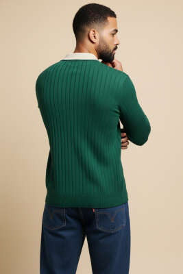 Polo Yaka Uzun Kollu Erkek Triko Sweatshirt Nefti - Erkek Sweatshirt