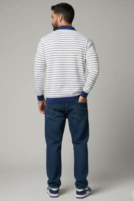 Polo Yaka Waffle Erkek Kazak Beyaz - Erkek Kazak