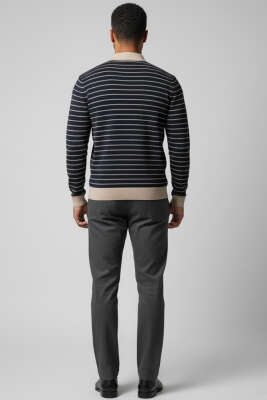 Polo Yaka Waffle Erkek Kazak Lacivert - Erkek Kazak