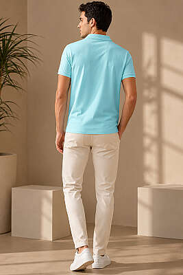 Polo Yaka Yarım Düğmeli Erkek T-shirt Aqua - Erkek T-shirt