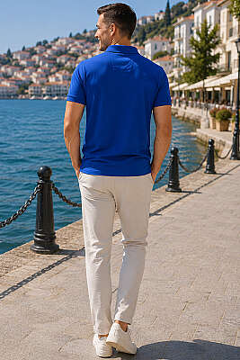 Polo Yaka Yarım Düğmeli Erkek T-shirt Marin - Erkek T-shirt