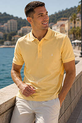 Polo Yaka Yarım Düğmeli Erkek T-shirt Sarı 