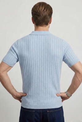 Polo Yaka Yarım Fermuarlı Erkek T-shirt Bebe Mavi - Yeni Erkek Giyim