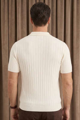 Polo Yaka Yarım Fermuarlı Erkek T-shirt Beyaz - Babalar Günü