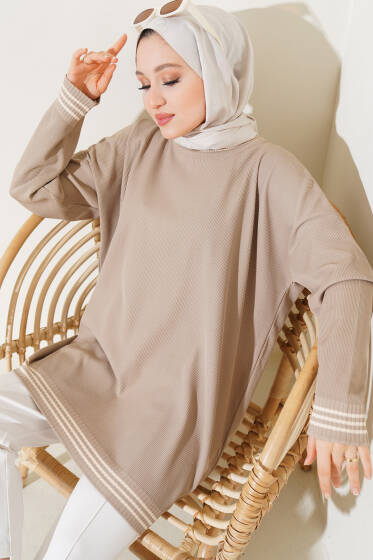 Polyelit Çizgi Detaylı Tunik Bisküvi - Tunik