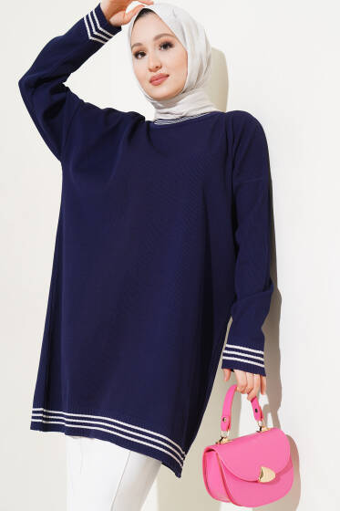 Polyelit Çizgi Detaylı Tunik Lacivert - Tunik