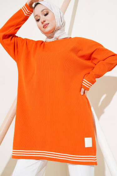Polyelit Çizgi Detaylı Tunik Oranj - Tunik