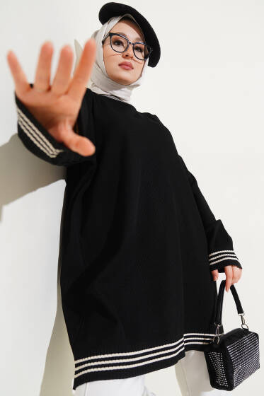 Polyelit Çizgi Detaylı Tunik Siyah - Tunik