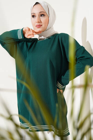 Polyelit Çizgi Detaylı Tunik Zümrüt - Tunik