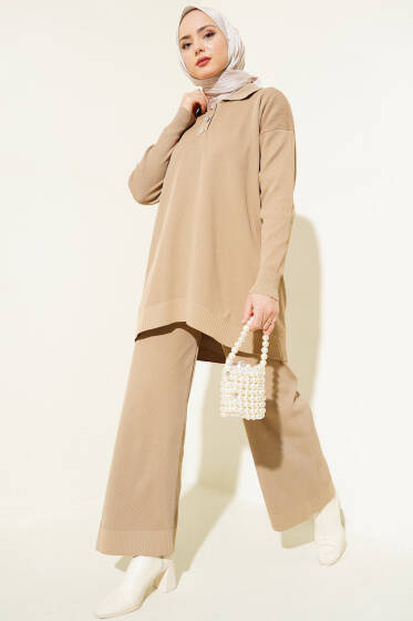 Polyelit Gömlek Yaka İkili Takım Camel - İkili Takım