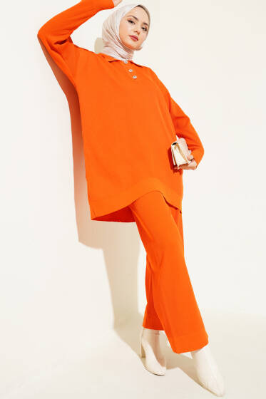 Polyelit Gömlek Yaka İkili Takım Oranj - İkili Takım