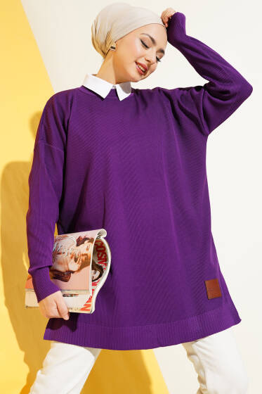 Polyelit Yırtmaçlı Tunik Mor - Tunik