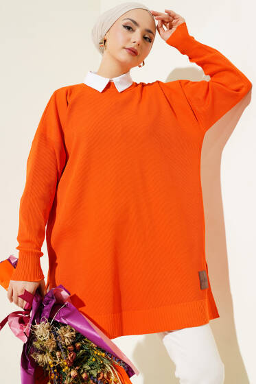 Polyelit Yırtmaçlı Tunik Oranj - Tunik