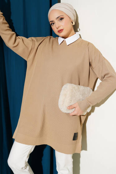 Polyelit Yırtmaçlı Tunik Taş - Triko Tunik