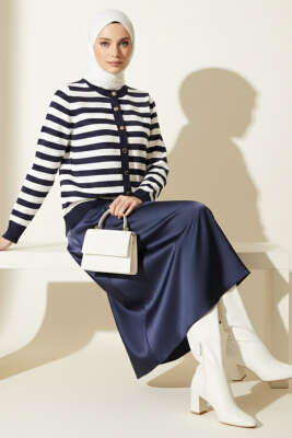 Polyemid Çizgili Triko Hırka Lacivert - Yılın Fırsatı