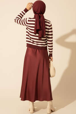 Polyemid Çizgili Triko Hırka Mürdüm - Yılın Fırsatı