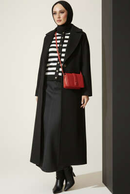 Polyemid Çizgili Triko Hırka Siyah - Yılın Fırsatı