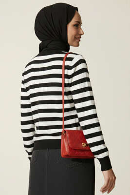 Polyemid Çizgili Triko Hırka Siyah - Yılın Fırsatı