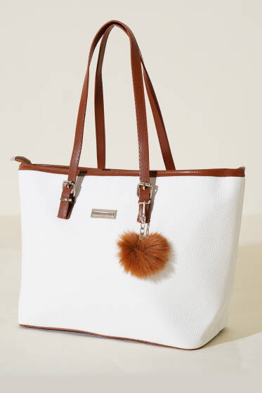 Ponpon Aksesuarlı Kol Çantası Ekru - Kol Çantası