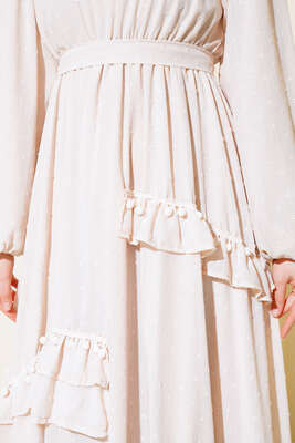 Ponpon Detaylı Elbise Bej - Thumbnail