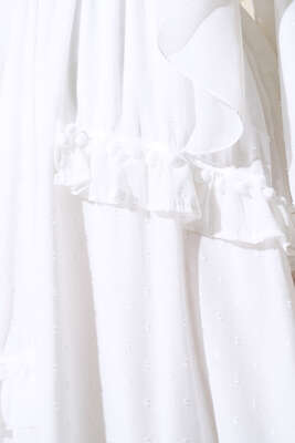 Ponpon Detaylı Elbise Beyaz - Thumbnail