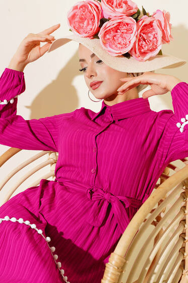 Ponponlu Elbise Fuşya - Tesettür Elbise