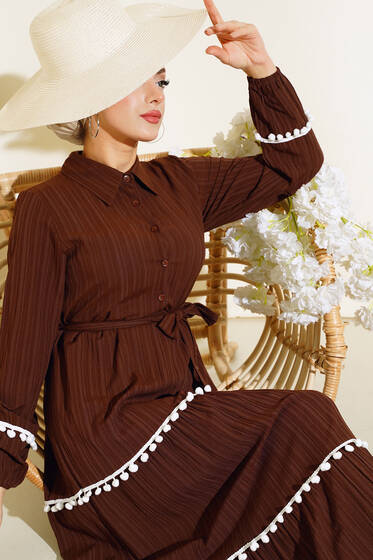 Ponponlu Elbise Kahve - Tesettür Elbise