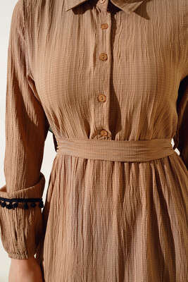 Ponponlu Kaş Elbise Camel - Tesettür Elbise