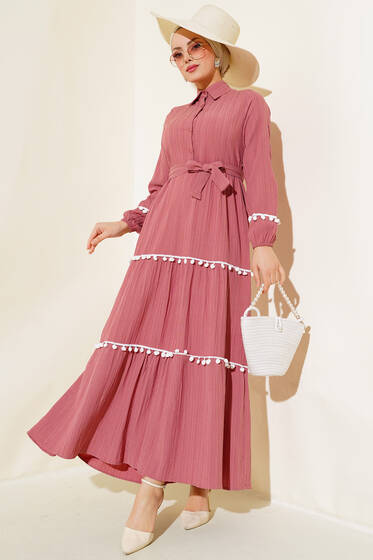 Ponponlu Kaş Elbise Gül Kurusu - Elbise