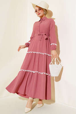 Ponponlu Kaş Elbise Gül Kurusu 